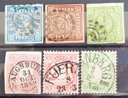 BAVIÈRE - BAYERN: 6 Gestempelte aus 1850–1881