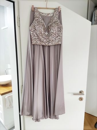 Abendkleid Zweiteiler von unique Grosse 34 Farbe Taupe