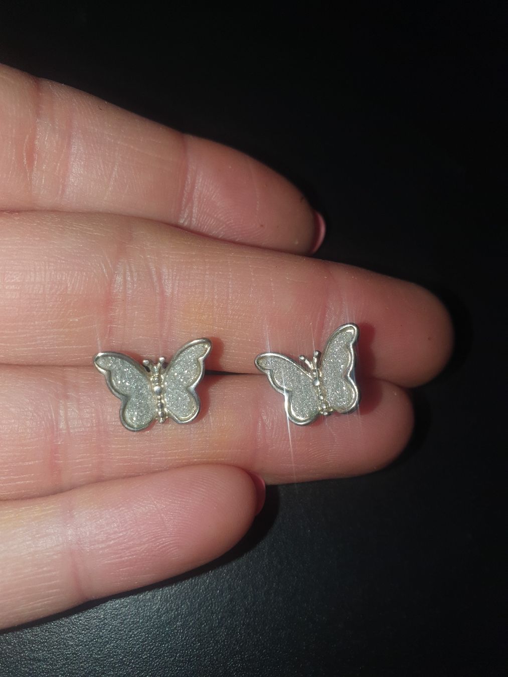 Orecchini pendenti & Orecchini a lobo: Silberne Schmetterling Ohrstecker Glitzer – Usato da Moosseedorf venduto da Sonnenschein.. 2
