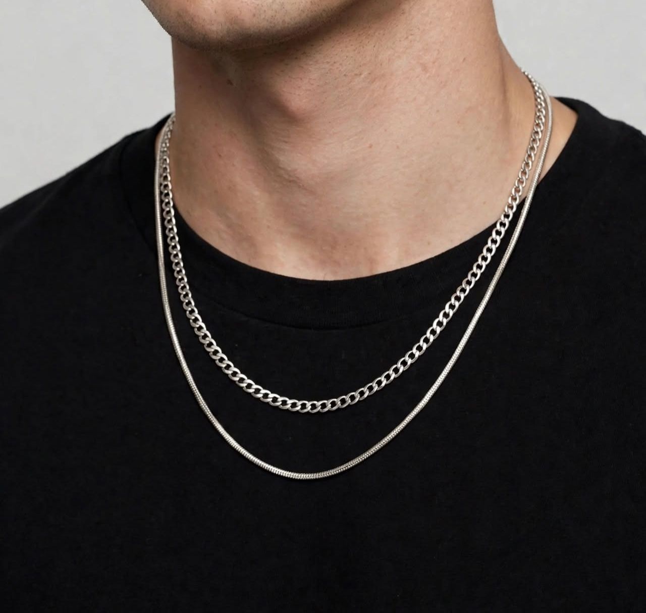 Ketten: 2 collane stainless steel colore argento, uomo – Neu (gemäss Beschreibung) aus Giubiasco von Stefaniav