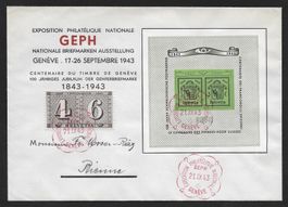 1943: Lettre avec bloc de Genève no W18 + no 258