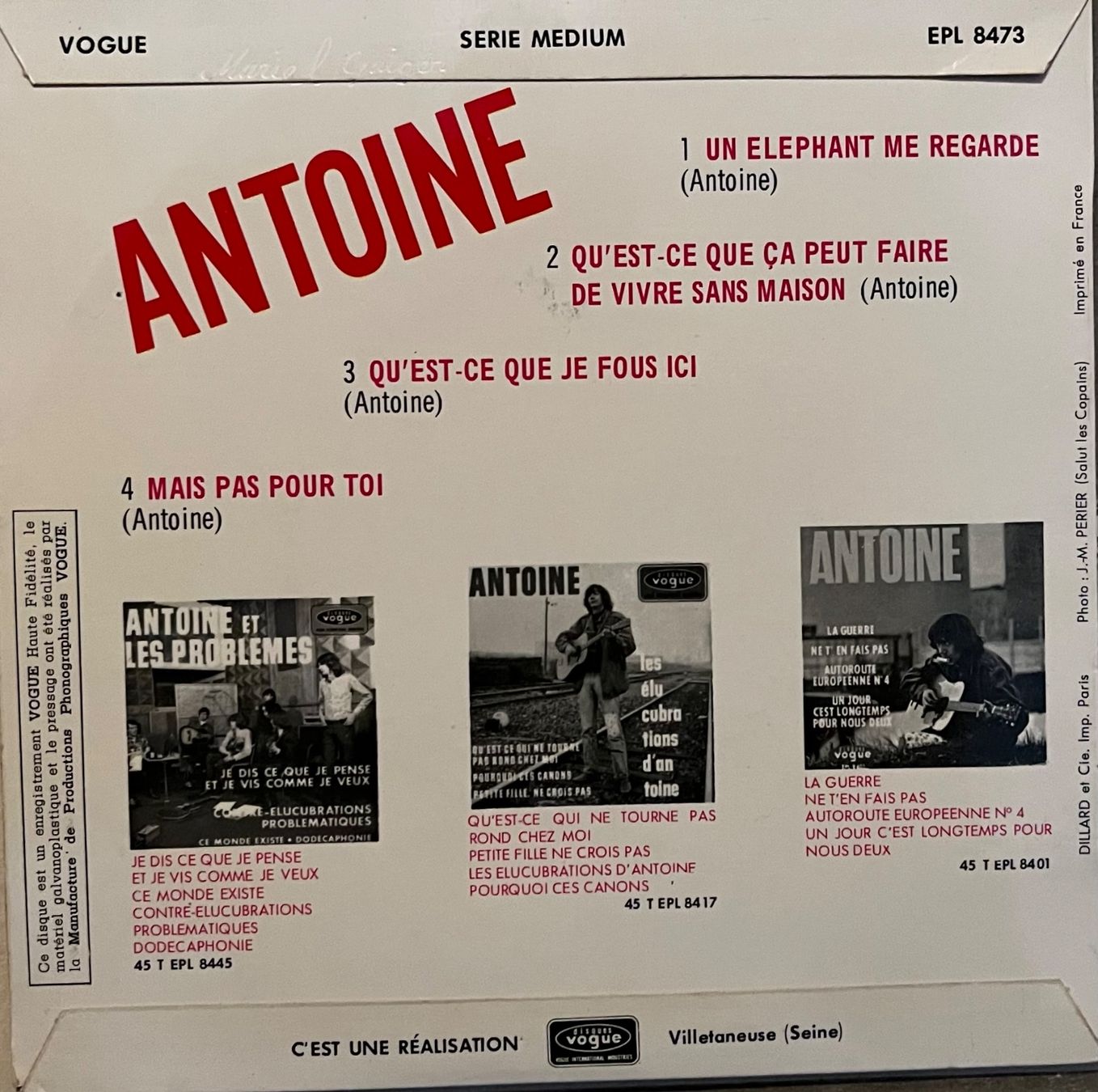Dischi in vinile: ANTOINE - UN ÉLÉPHANT ME REGARDE – Usato da Bussigny venduto da vinyl-pas-cher 1