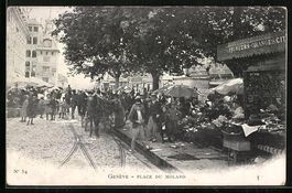 Geneve, Place du Molard, Marktszene, Pfe
