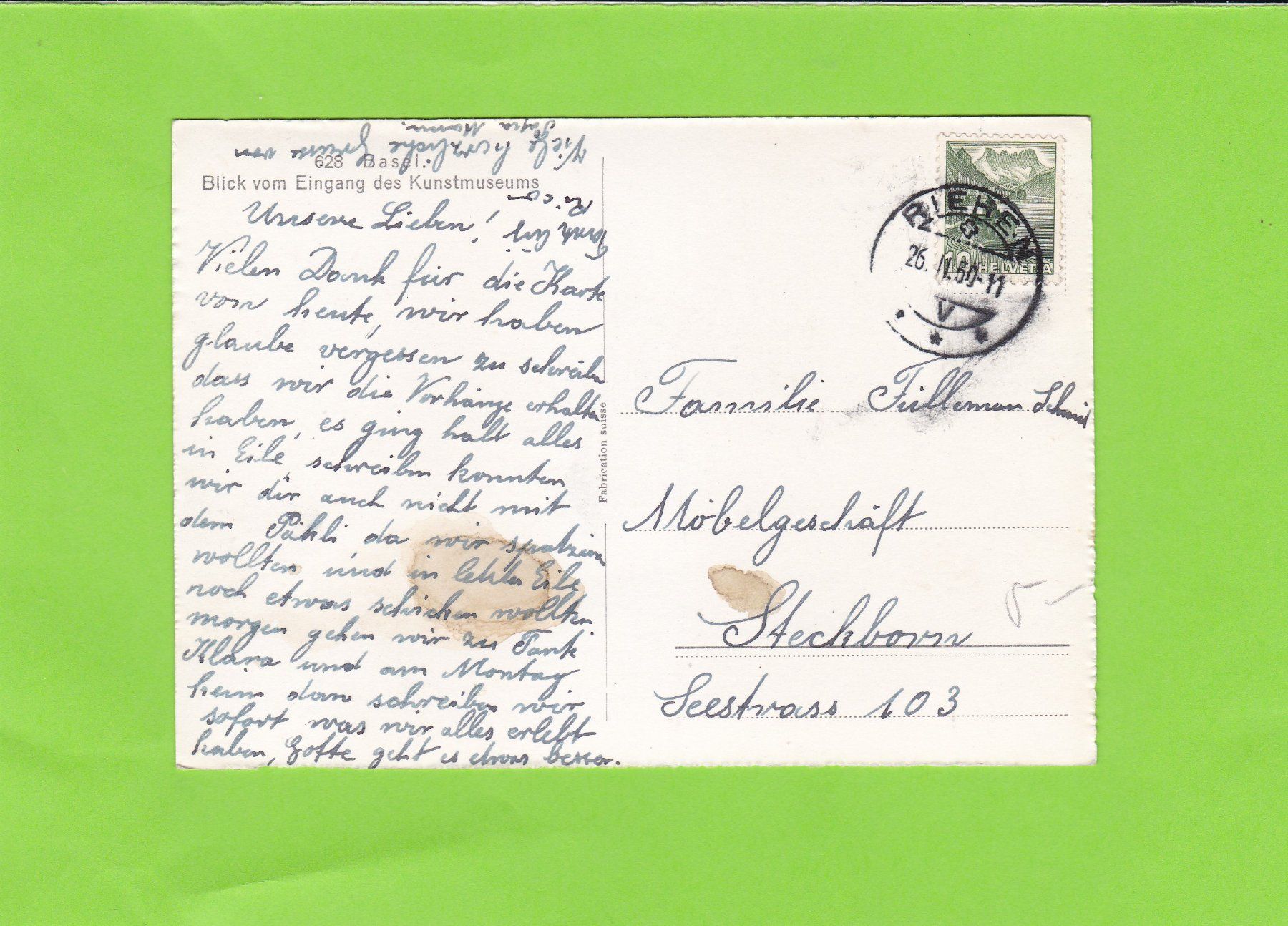 Cartoline postali: Basel, Blick vom Eingang des Kunstmuseums – Usato da St. Peterzell venduto da neckertal 1