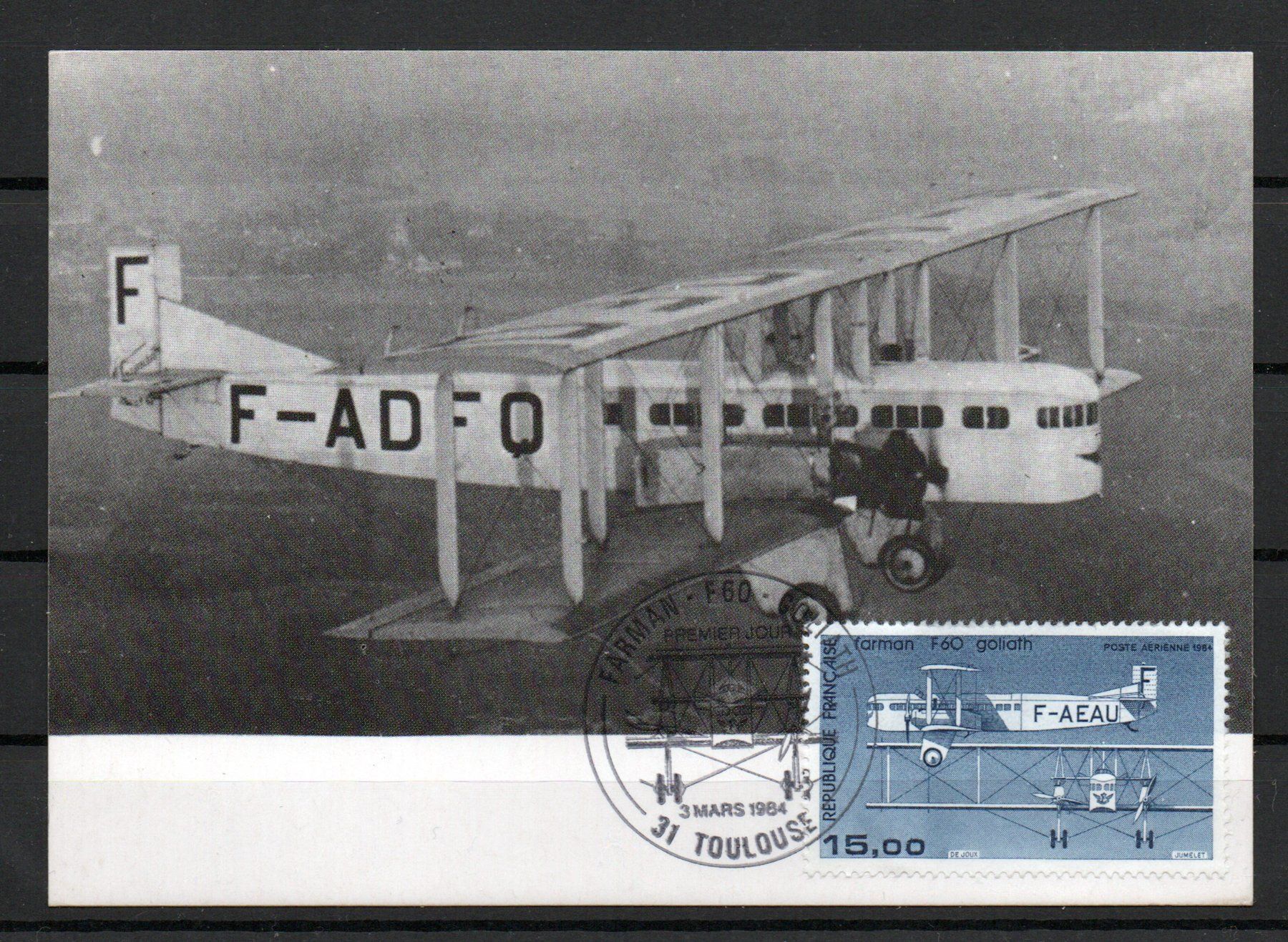 Tous les timbres: Flugzeug Maximumkarte Frankreich 1984 – D'occasion à Ebikon par bowito