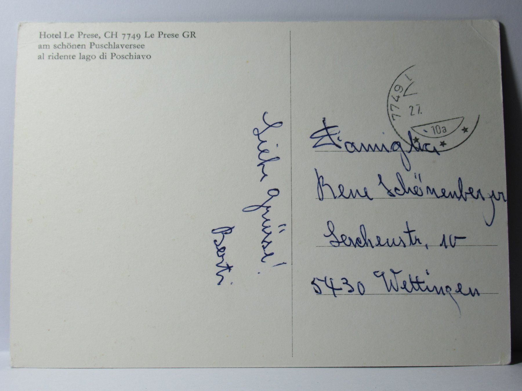 Ansichtskarten: Le Prese , Hotel Le Prese – Gebraucht aus Grenchen von Bluemchen1900 1