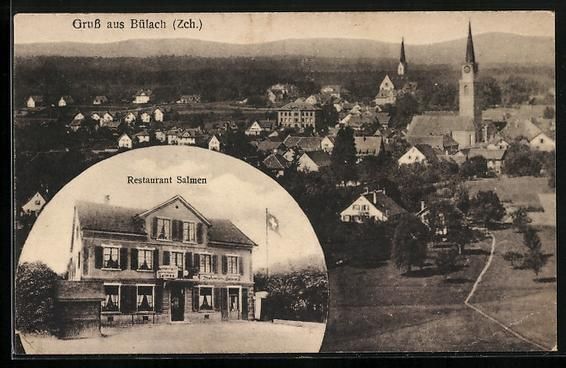 Cartoline postali: Bülach /Zch., Restaurant Salmen und Ort – Usato da Berlin venduto da bartko-reher