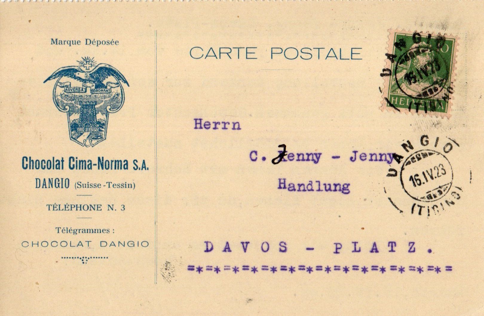 Cartoline postali: Chocolat Cima-Norma S.A. Dangio – Usato da Melano venduto da pisonsdro