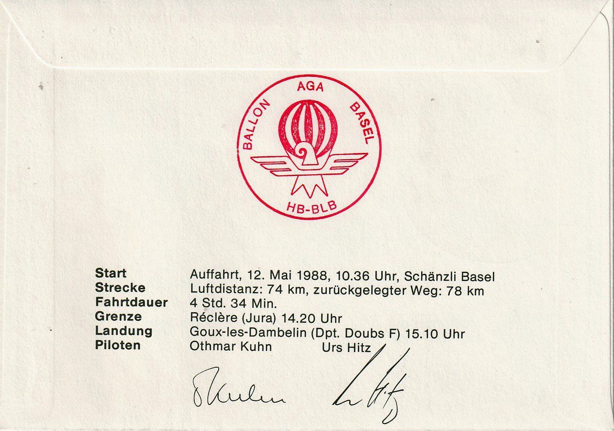 Alle Briefmarken: 1988 Gasballon-Wettfahrt – Gebraucht aus Arlesheim von gaugi43 1