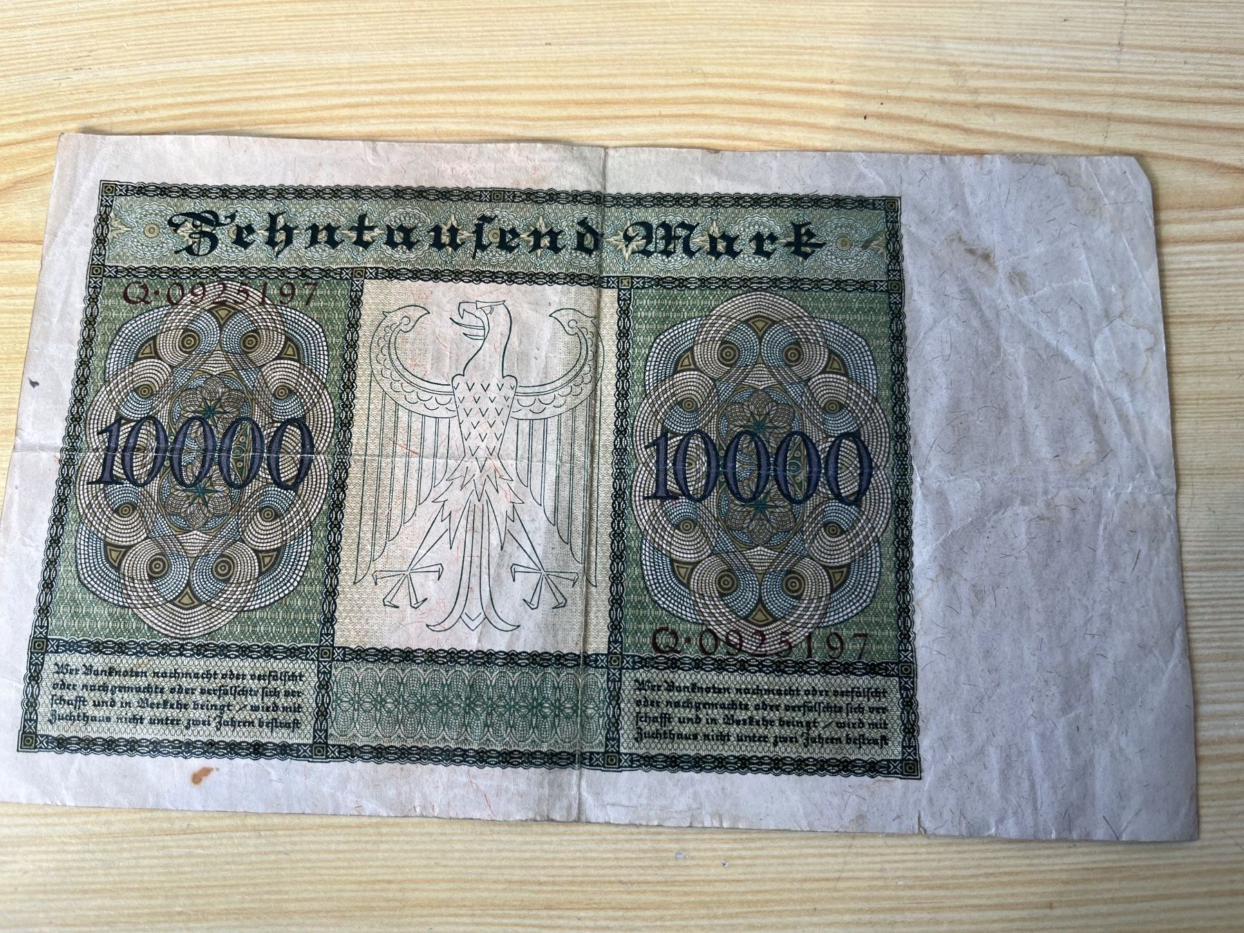 Banconote: Reichsbanknote 10'000 Mark – Usato da Würenlos venduto da Schnudi10 1