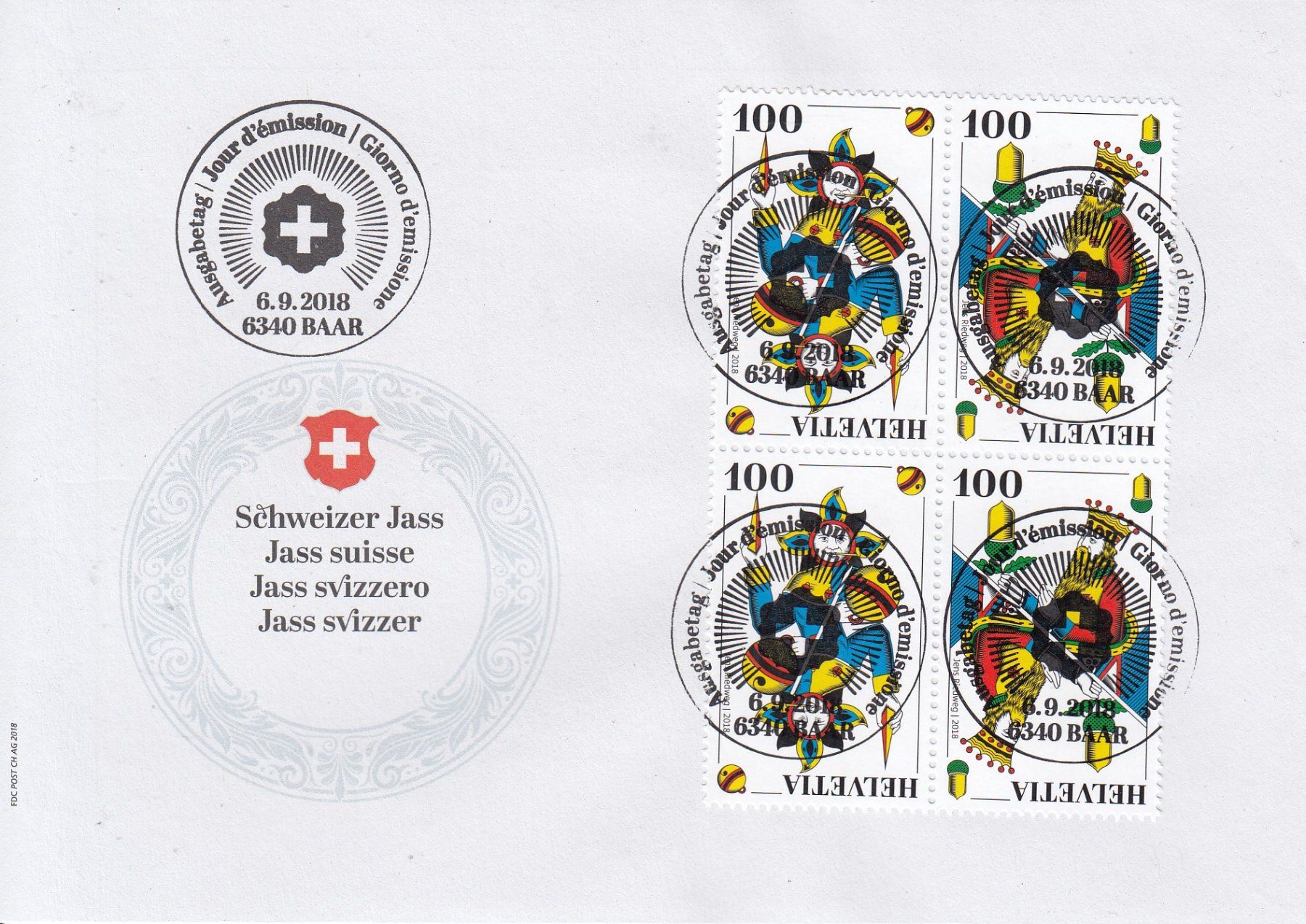 Tutti i francobolli: 1695-1698 2 FDC Scweizer Jass, Vollstempel – Usato da Spreitenbach venduto da Lienbi01