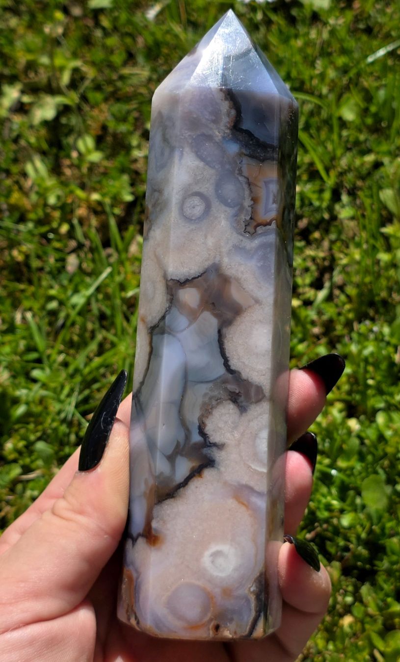 Minerali & Pietre curative: Blauer Blumenachat Obelisk A 336g – Nuovo e nell'imballaggio originale da Matzingen venduto da Shay_Crystalz 1