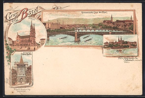 Ansichtskarten: Litho Basel, Münster, Spalenthor, Pfalz – Gebraucht aus Berlin von bartko-reher