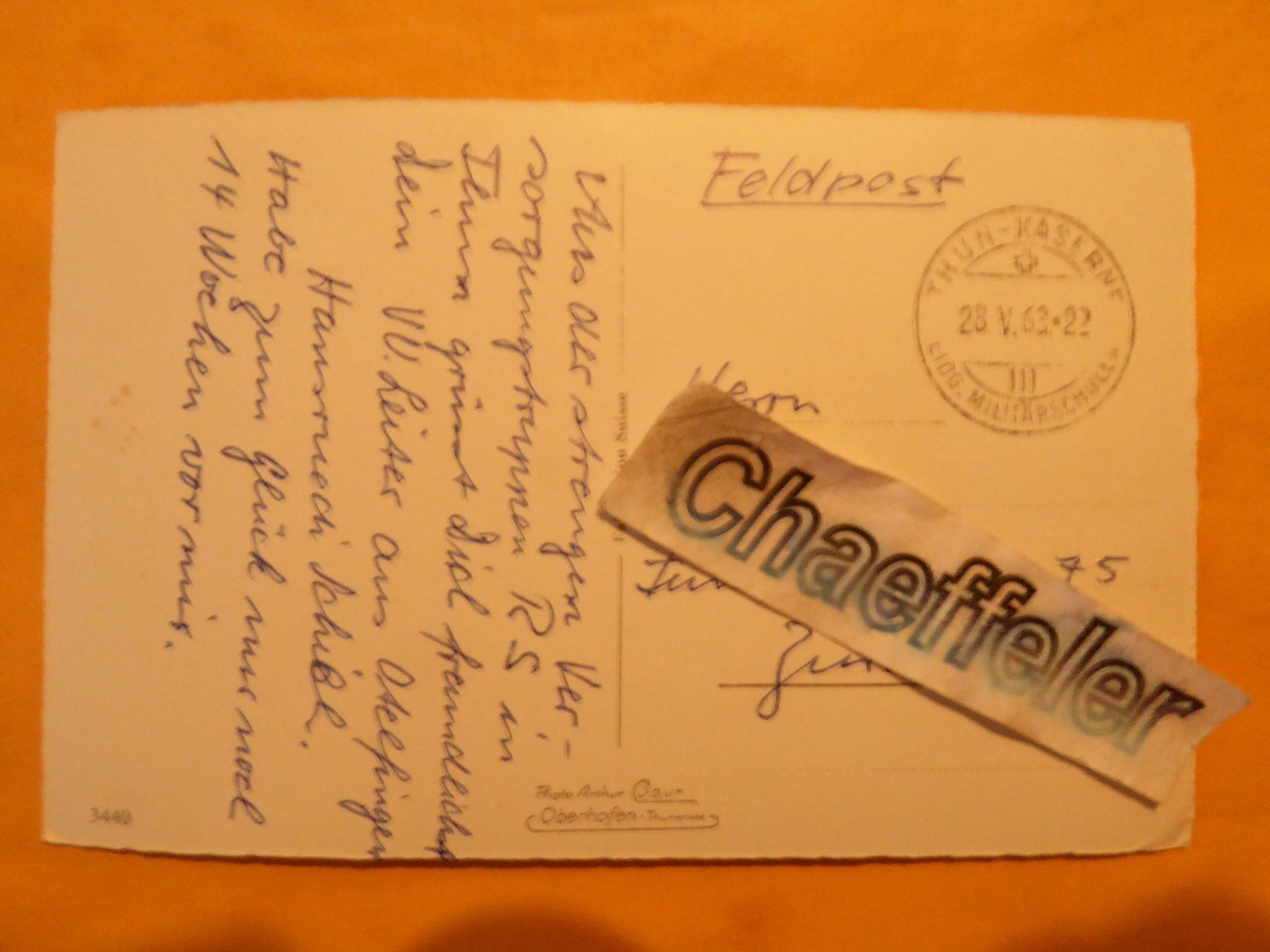 Cartoline postali: 1963 Thun. Motorgfahrer-Kaserne Feldpost – Usato da Zürich venduto da Chaeffeler 1