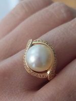 ✨Perlenring 10mm Naturfarbe Goldton – verstellbar💎