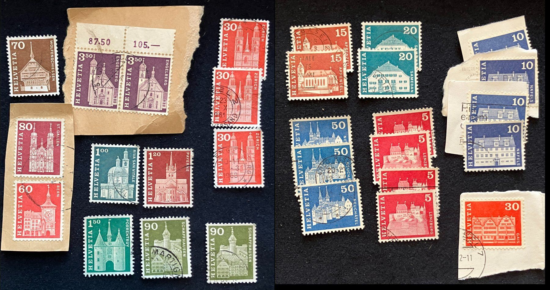 Alle Briefmarken: Briefmarken CH Helvetia, Ortschaften – Gebraucht aus Basel von djwwpp