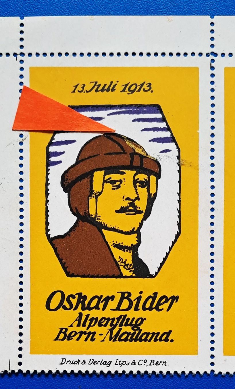 Alle Briefmarken: Alpenflug Bern-Mailand 13.7.1913 Bider-Vignette Halbbg.m.Aba – Gebraucht aus Zürich von archiphil 2