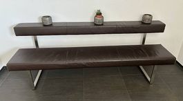 Design Lederbank 210 cm  braun mit Edelstahlfüssen