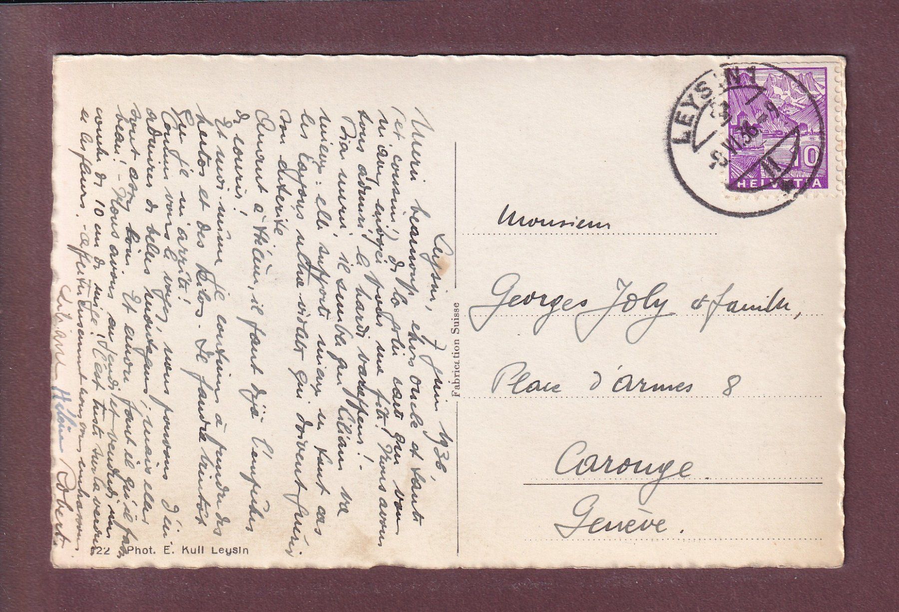Ansichtskarten: LEYSIN - Les Muverans - Dents de Morcles - 1936 – Gebraucht aus Pully von nicecards 1