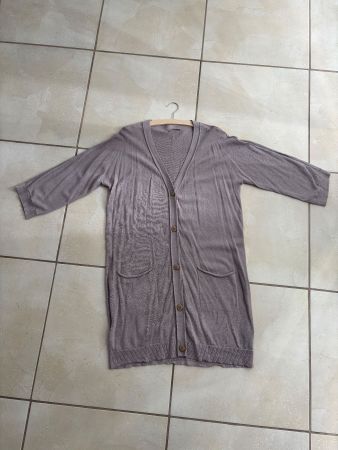 Langer Feinstrick-Cardigan in Taupe, Nile, Grösse S - NEU!