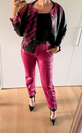 YSL echt Leder Anzug Pink/Schwarz 36 Yves Saint Laurent