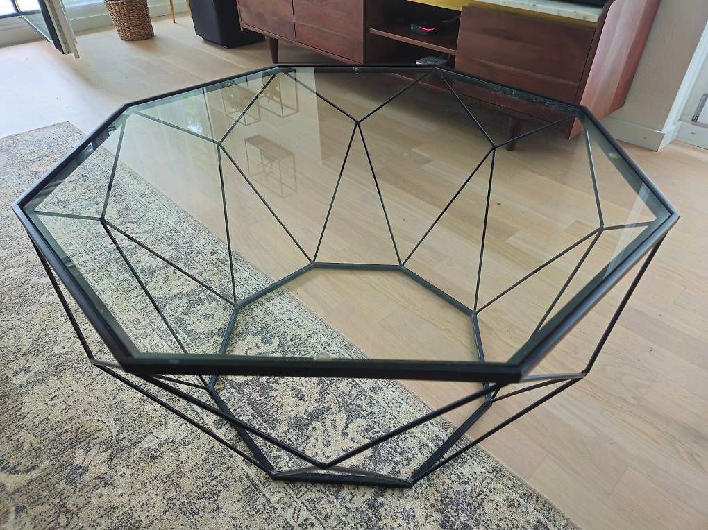 Tavoli: Table Basse Design Hexagonale en Verre et Métal – Usato da Cologny venduto da davidbesson 2