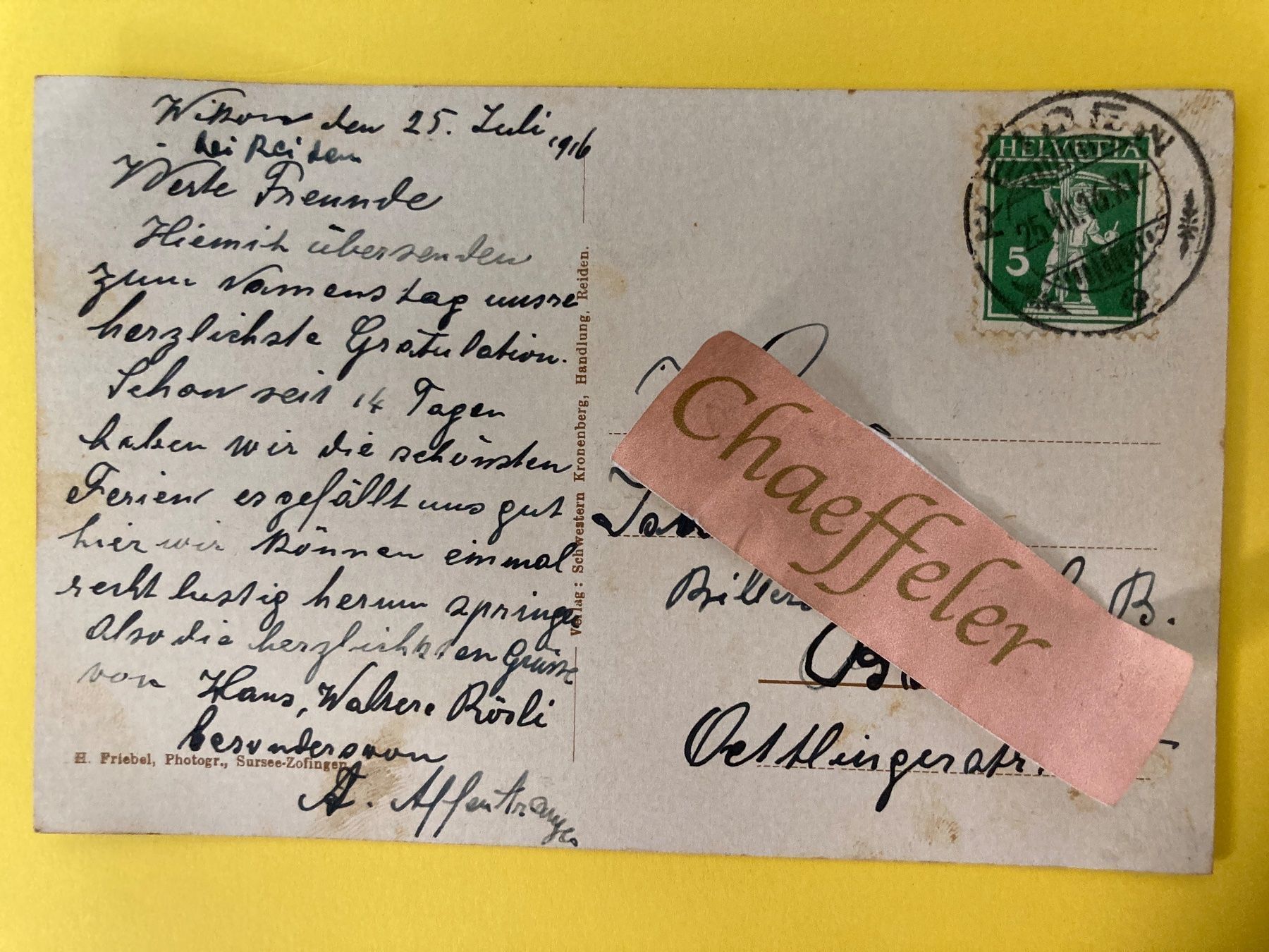 Cartoline postali: 1916 Reiden – Usato da Zürich venduto da Chaeffeler 1