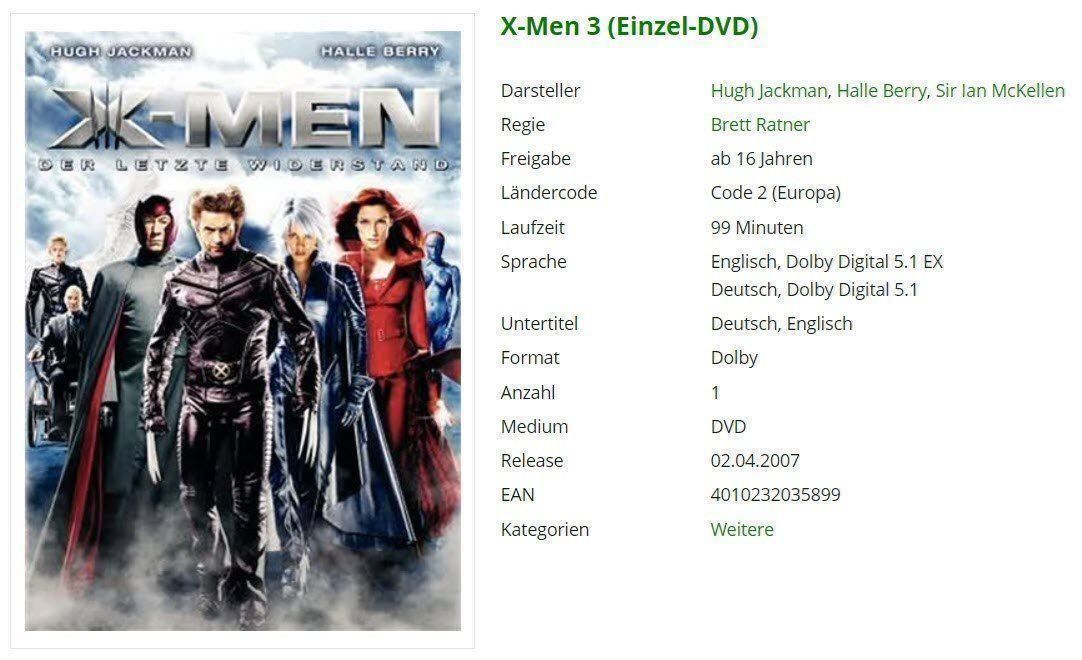 Tutti i DVDs: X-MEN 3 - Der letzte Widerstand - DVD – Usato da Buchrain venduto da Sssschaller