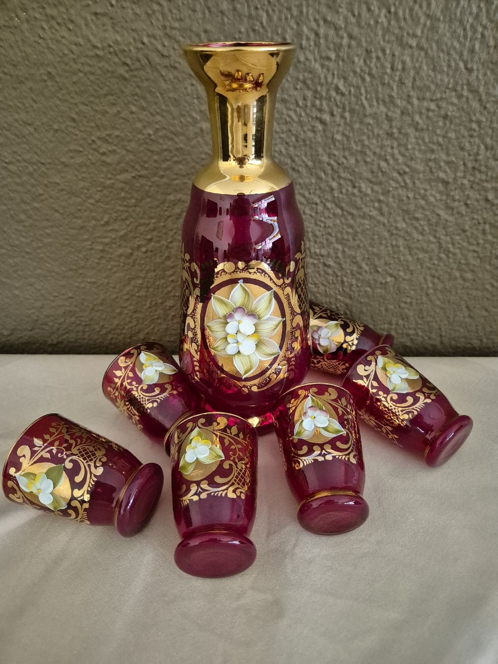 Murano Caraffe: Murano Glas Set, Karaffe und 6 Gläser, Handarbeit – Usato da Eschlikon TG venduto da zuzanka80
