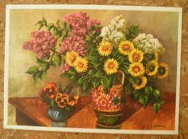 Postkarte von Bild Blumenstrauss Vase Chrysanthemen