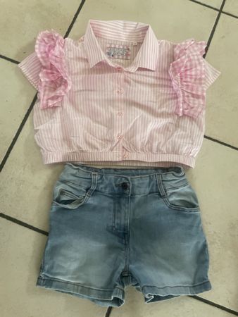 Sommer Set, Bluse Neu Gr. 9/10 & Shorts Gr. 134, Top Zustand