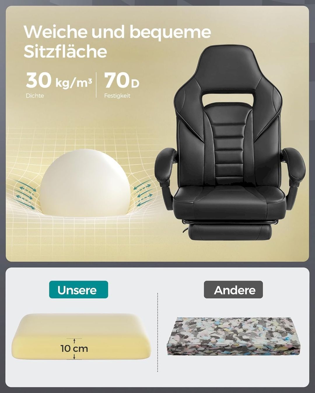 Sedie per ufficio: SONGMICS Gamingstuhl schwarz – Nuovo e nell'imballaggio originale da Bottighofen venduto da zaap 6