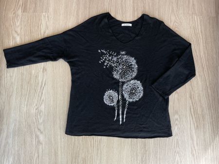 Schwarzer Langarmpullover/Shirt mit Pusteblume, L/ XL