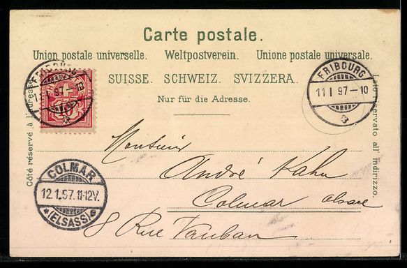 Cartoline postali: Litho Yverdon, Etablissement de Bains, M – Usato da Berlin venduto da bartko-reher 1