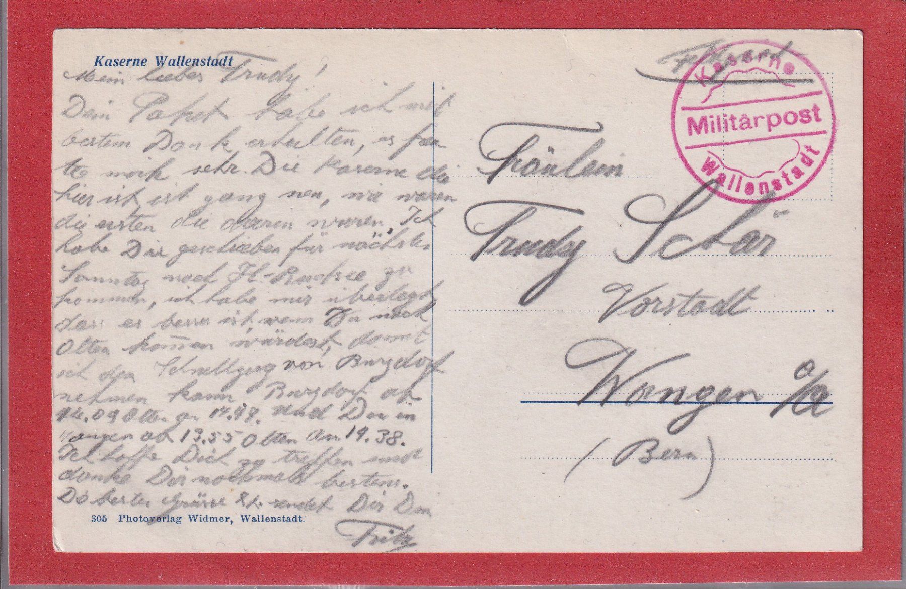 Cartoline postali: Kaserne Walenstadt - 1935 – Usato da Orvin venduto da Pyaeschli 1