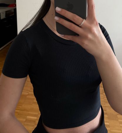 T-shirt Zara noir côtelé, taille S