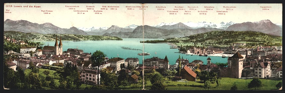 Cartoline postali: Klapp-AK Luzern, Panorama mit Rigi, Lied – Usato da Berlin venduto da bartko-reher