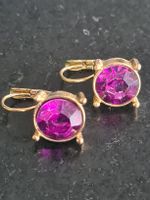 Vintage Ohrringe mit pinkem Stein, goldfarben, neuwertig