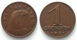 ÖSTERREICH 1 Groschen 1931 Bronze SELTENES JAHR! vz+