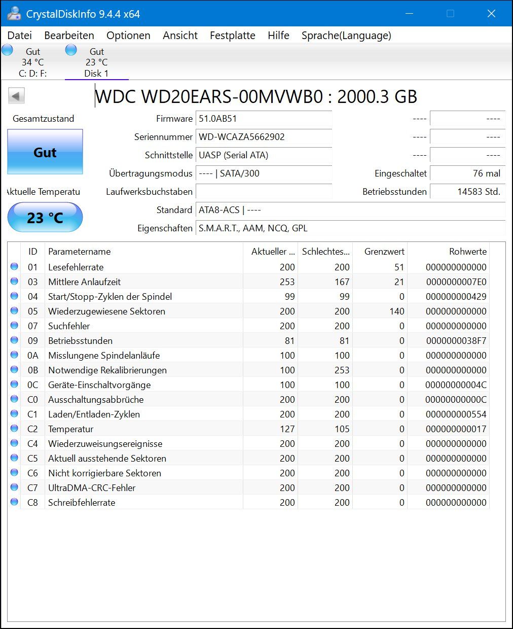 Western Digital Disques durs: Harddisk WD20EARS 2TB SATA 14583 std – D'occasion à Neuhausen par Juhui584 1