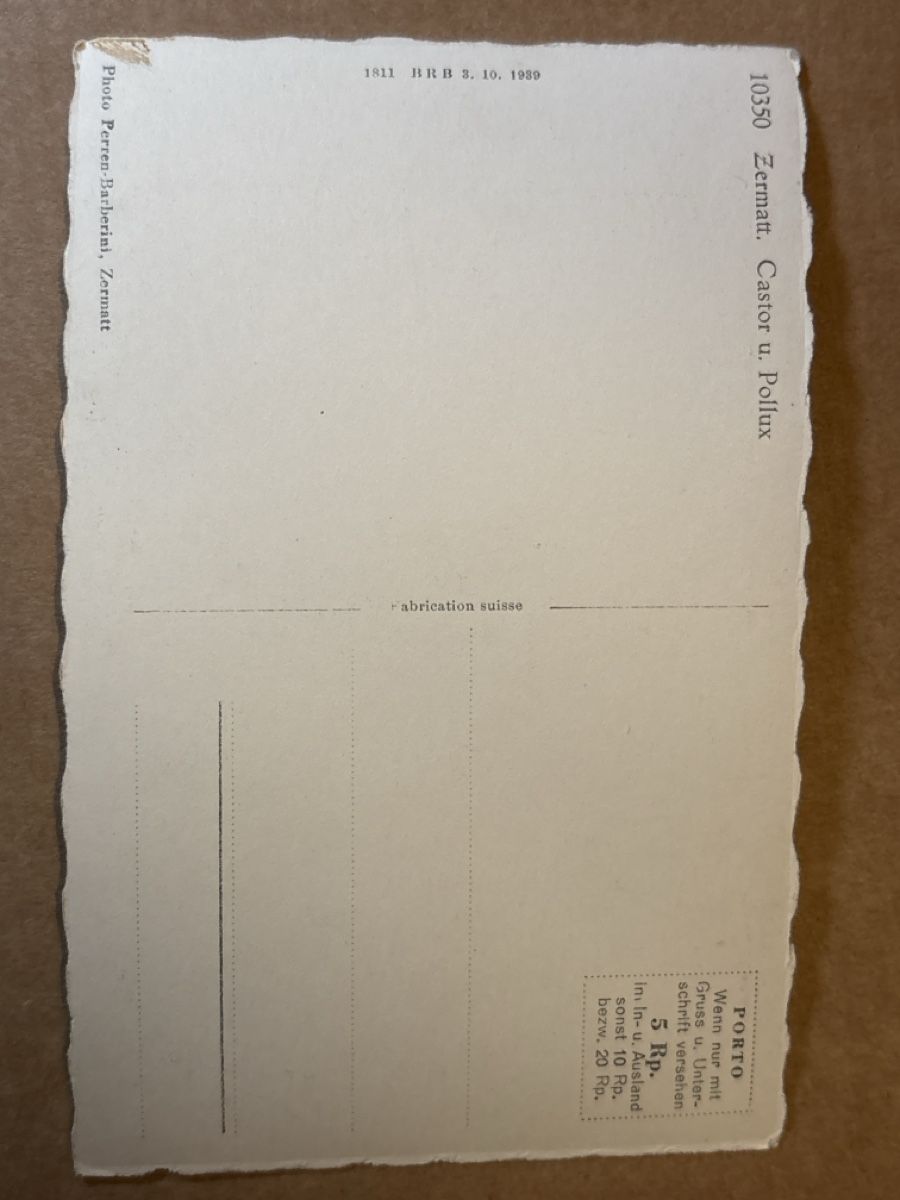 Cartoline postali: AK von Zermatt Castor & Pollux – Usato da Rümlang venduto da Kartenpost1 1