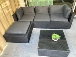 Gartenlounge 3er Sofa, Sessel, Hocker und Tisch