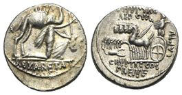 Aemilius Scaurus and P. Plautius Hypsaeus AR Denarius (58 AD
