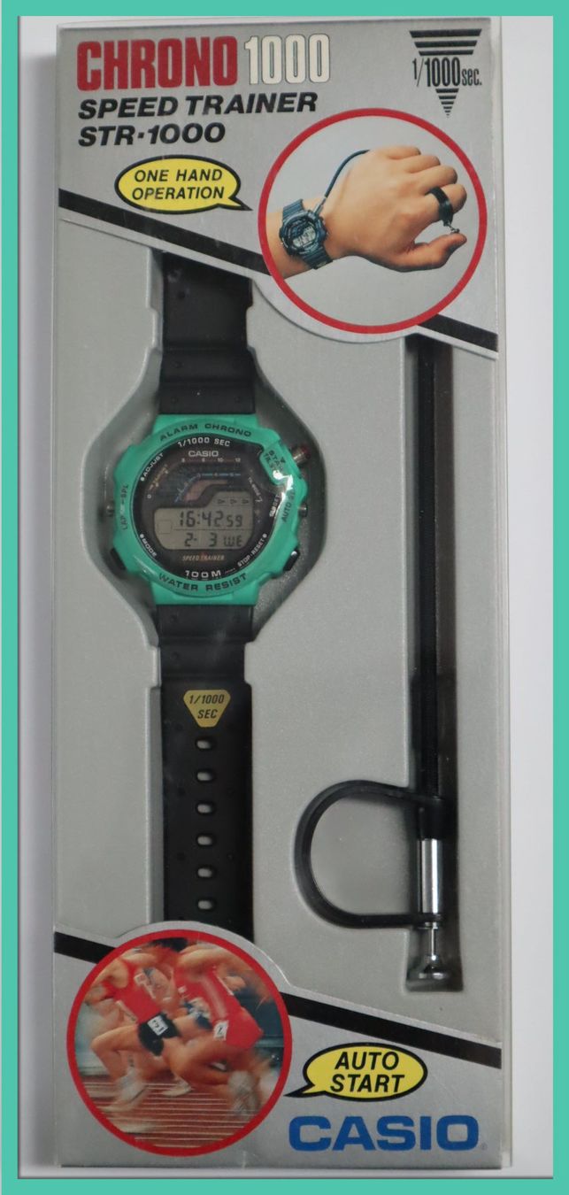 Casio Orologi: Casio STR-1000 SPEED TRAINER grün vintage NOS – Nuovo e nell'imballaggio originale da Romont FR venduto da heinz.ramseyer