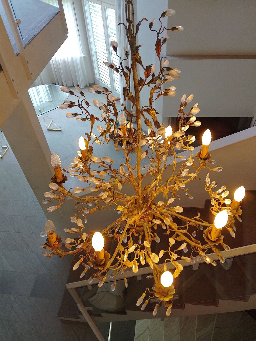 Lampade: Einzigartiger Kronleuchter mit Glasblattdesign, Vintage – Usato da Zürich venduto da phipho 2