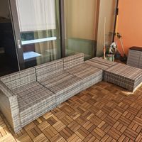 Rattan Lounge Grau/Anthrazit mit Abdeckplane