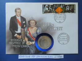 Niederlande 1991 Silberhochzeit Beatrix mit Münze