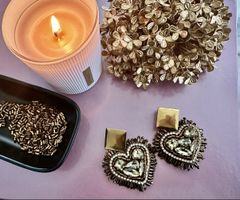 Heart Earrings, Gold, Elegant Design, Party, Evening (57)