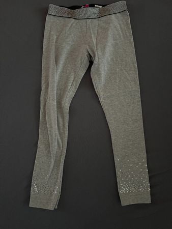 Coole graue Leggings, Pailletten + Glitzerbund, Gr. 110