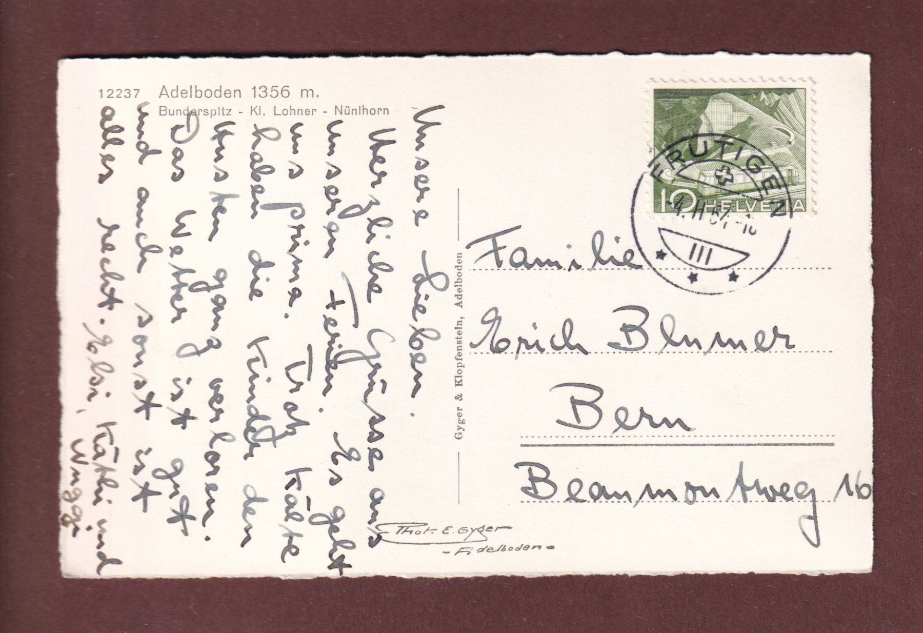 Ansichtskarten: ADELBODEN - 1954 – Gebraucht aus Pully von nicecards-shop 1